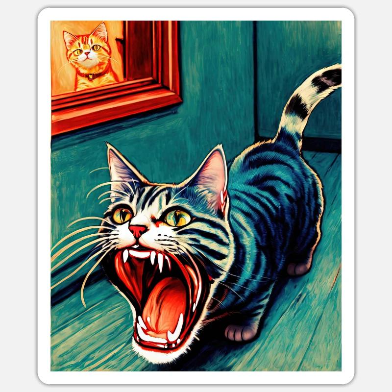 Impressionniste Chat Drôle Criant Impressionnisme Sticker taille S (10 x 10 cm)