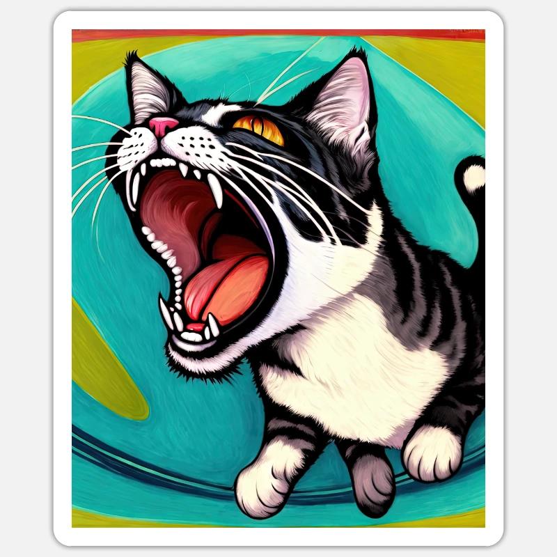 Impressionistic Funny Cat Screaming Impressionism Sticker size S (10 x 10 cm)