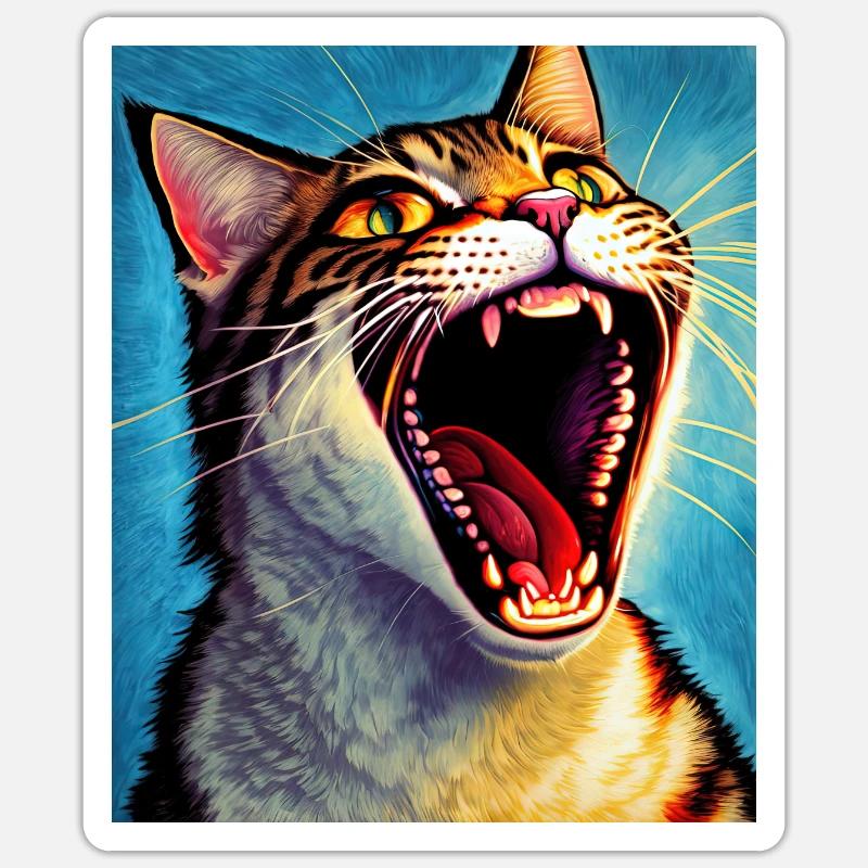 Impressionistic Funny Cat Screaming Impressionism - Sticker size S (10 x 10 cm) - white matte