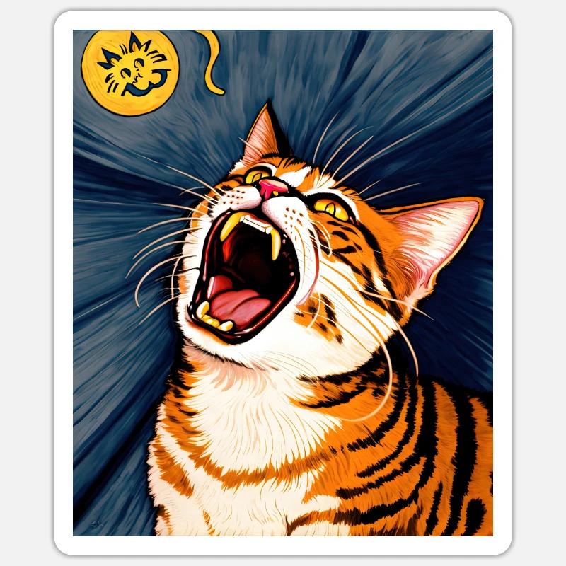 Impressionistic Funny Cat Screaming Impressionism Sticker size S (10 x 10 cm)