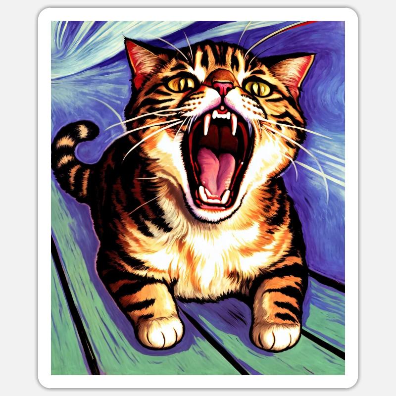 Impressionistic Funny Cat Screaming Impressionism Sticker size S (10 x 10 cm)