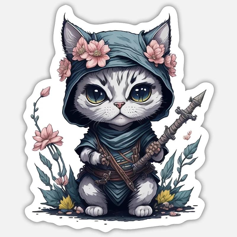 Sentez-vous épique avec le chat ninja - Sticker taille S (10 x 10 cm) - blanc mat