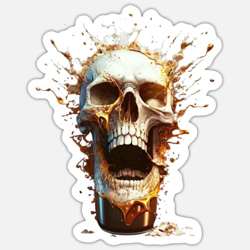 Totenkopf Bier Explosion - Sticker Größe S (10 x 10 cm) - Mattweiß