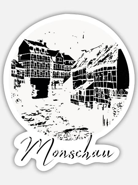 Monschau,skyline,stadt,kreis,schwarzer kreis - Sticker Größe S (10 x 10 cm) - Mattweiß