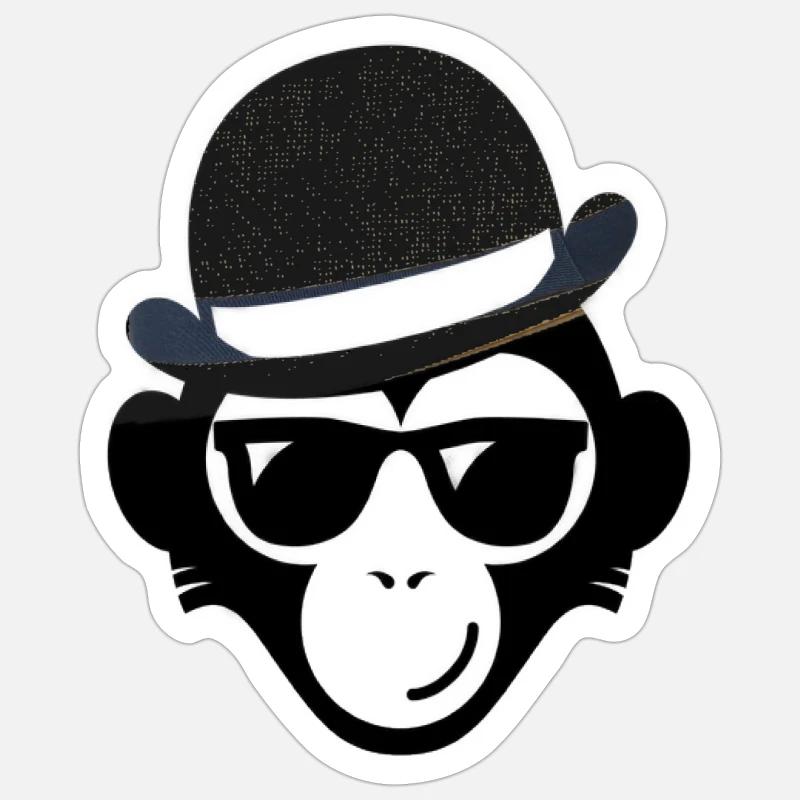 Affe mit Hut Wildtier Menschenaffe Geschenkidee - Sticker Größe S (10 x 10 cm) - Mattweiß