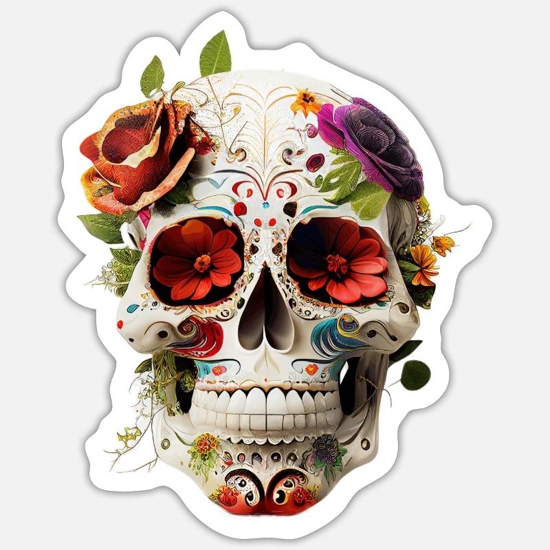 Zucker-Schädel Schädel | Schädel | Schädel-Kunst - Sticker Größe S (10 x 10 cm) - Mattweiß
