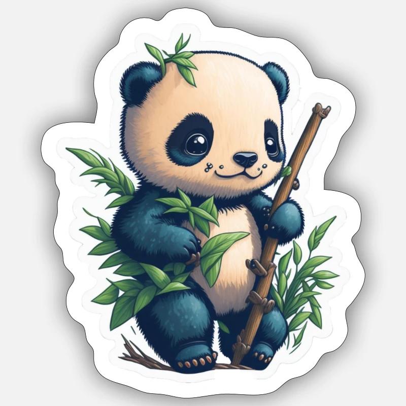 Cute Panda with Bamboo - Sticker size S (10 x 10 cm) - white matte