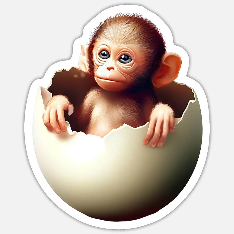 Singe de l’œuf - Sticker taille S (10 x 10 cm) - blanc mat