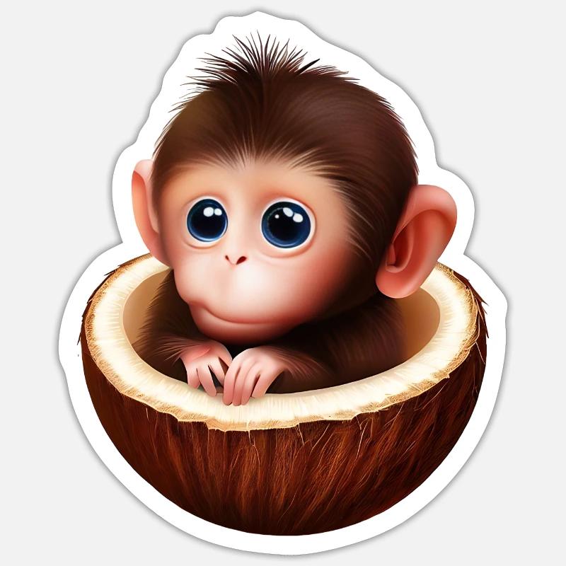 Singe dans une noix de - Sticker taille S (10 x 10 cm) - blanc mat
