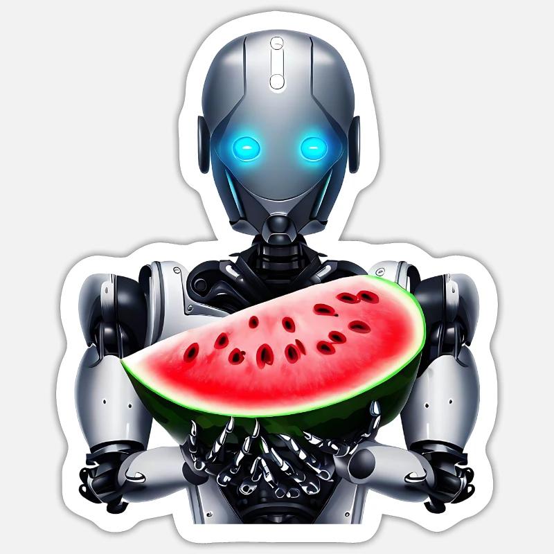 Pastèque pour le robot - Sticker taille S (10 x 10 cm) - blanc mat