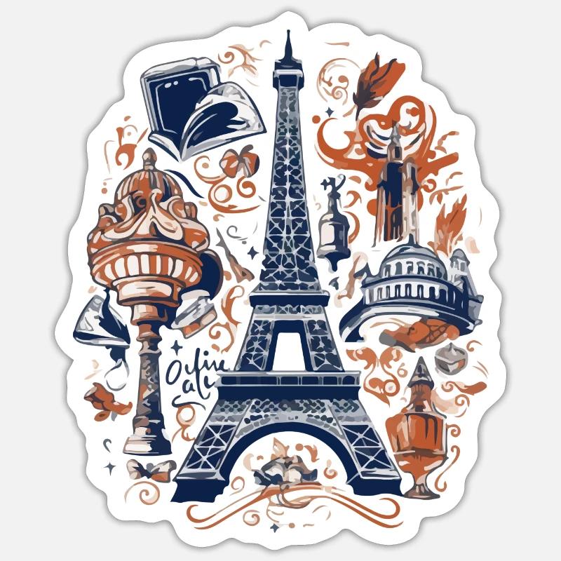 Paris et ses monuments - Sticker taille S (10 x 10 cm) - blanc mat