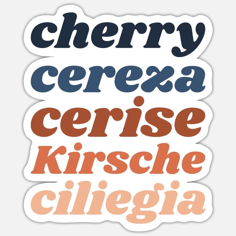 "Cherry" - lettering in 5 languages - Sticker size S (10 x 10 cm) - white matte