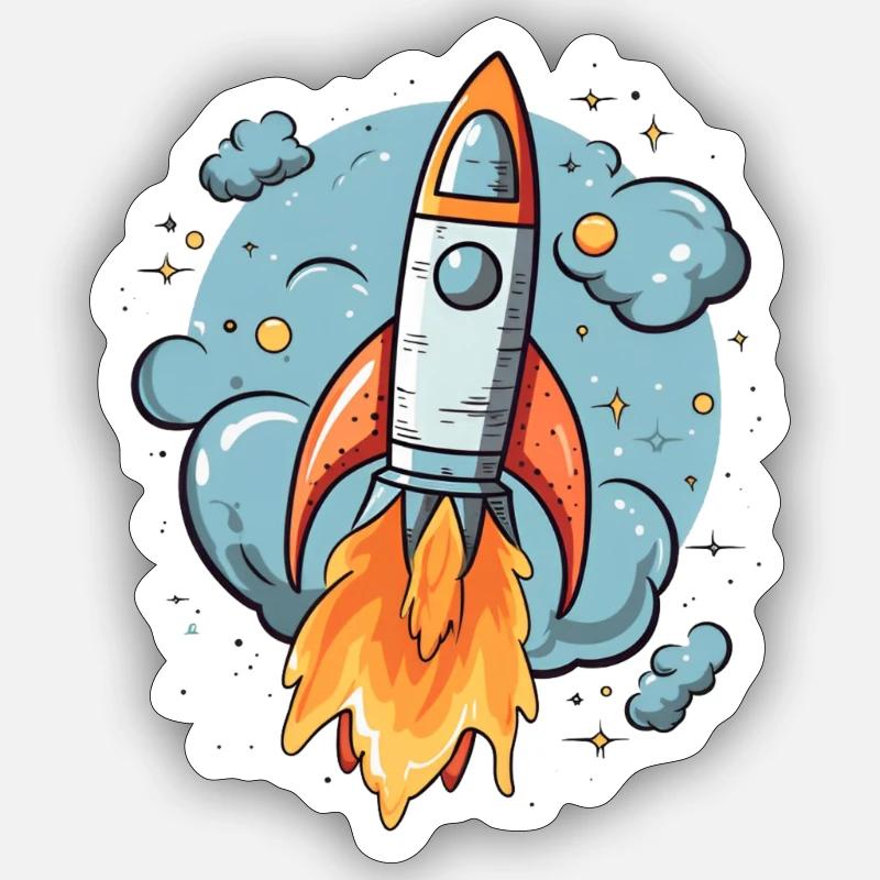 Vaisseau-fusée - Sticker taille S (10 x 10 cm) - blanc mat