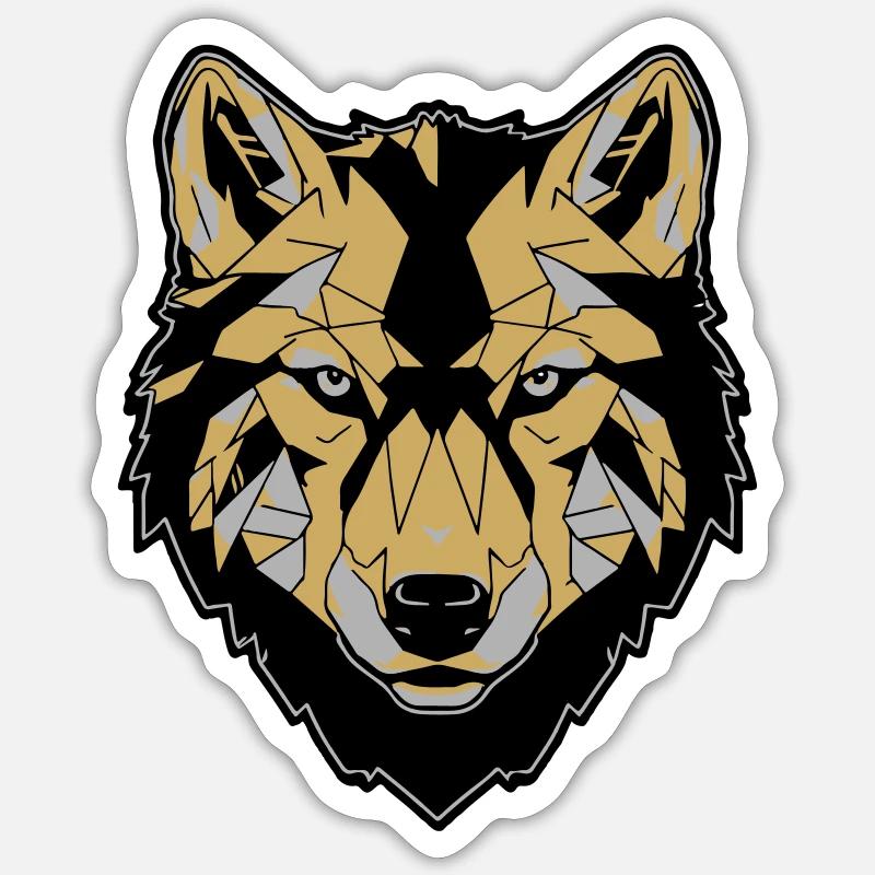 Wolfs Gesicht, Gold - Sticker Größe S (10 x 10 cm) - Mattweiß