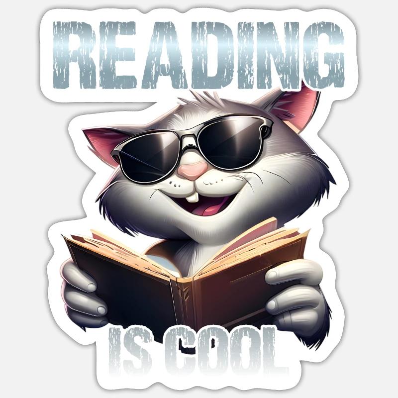 Reading is cool cat - Sticker size S (10 x 10 cm) - white matte