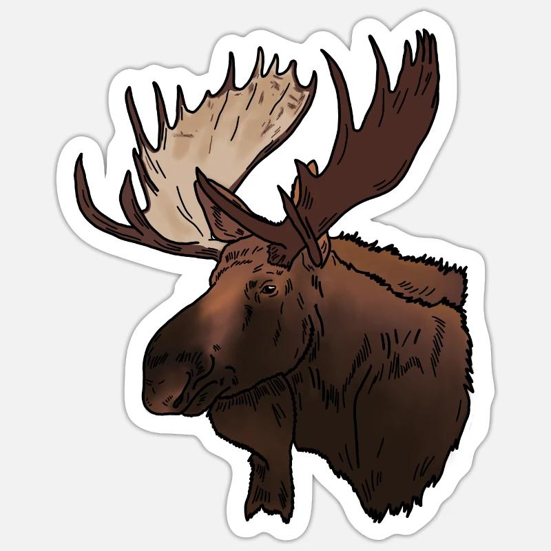 Elch Kopf - Sticker Größe S (10 x 10 cm) - Mattweiß