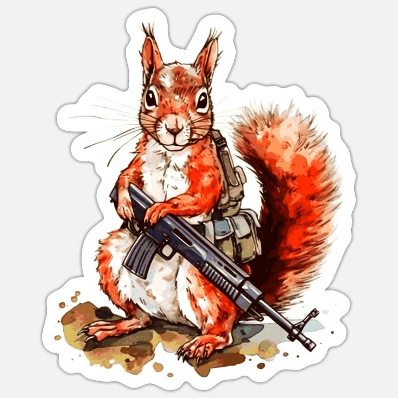 Squirrel is determined and heavily armed Sticker size S (10 x 10 cm)