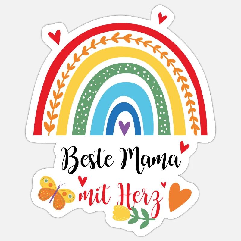 Bester Mama mit Herz Geschenk Muttertag - Sticker Größe S (10 x 10 cm) - Mattweiß