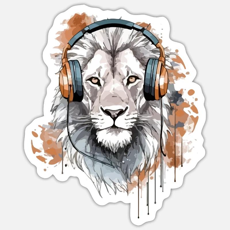 Heko, der audiophile Löwe - Sticker Größe S (10 x 10 cm) - Mattweiß