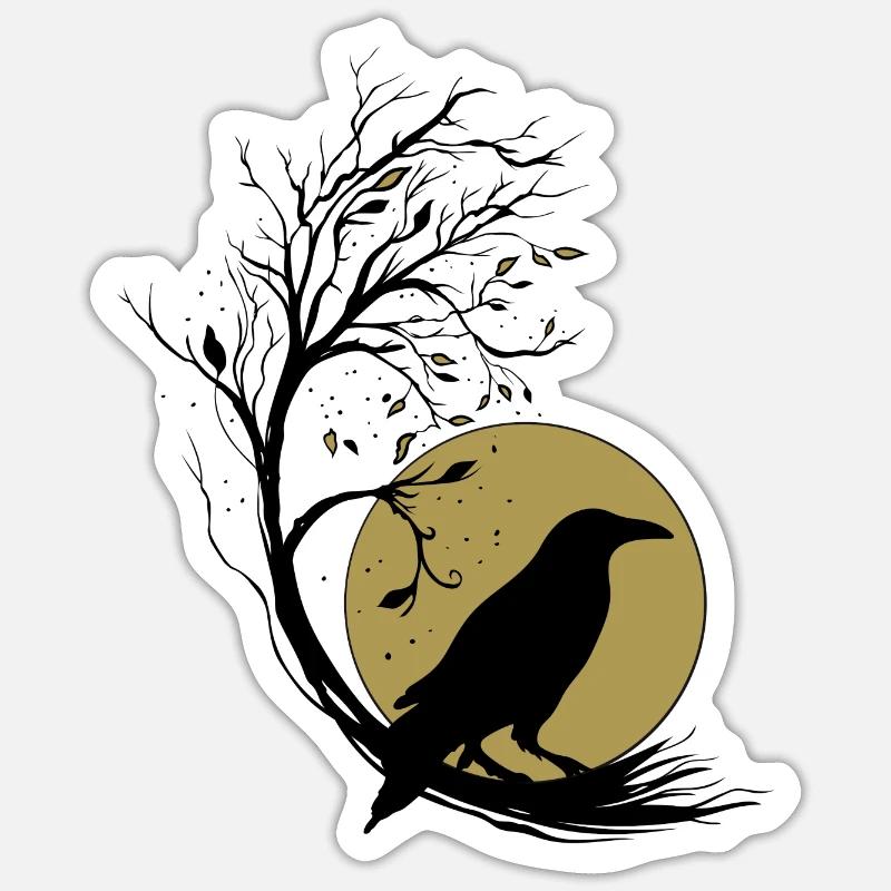 Raven Full Moon Tree Magic Autumn Gothic Wicca Sticker size S (10 x 10 cm)