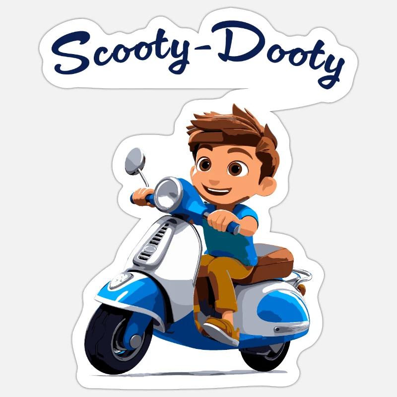 Garçon de scooter - Sticker taille S (10 x 10 cm) - blanc mat