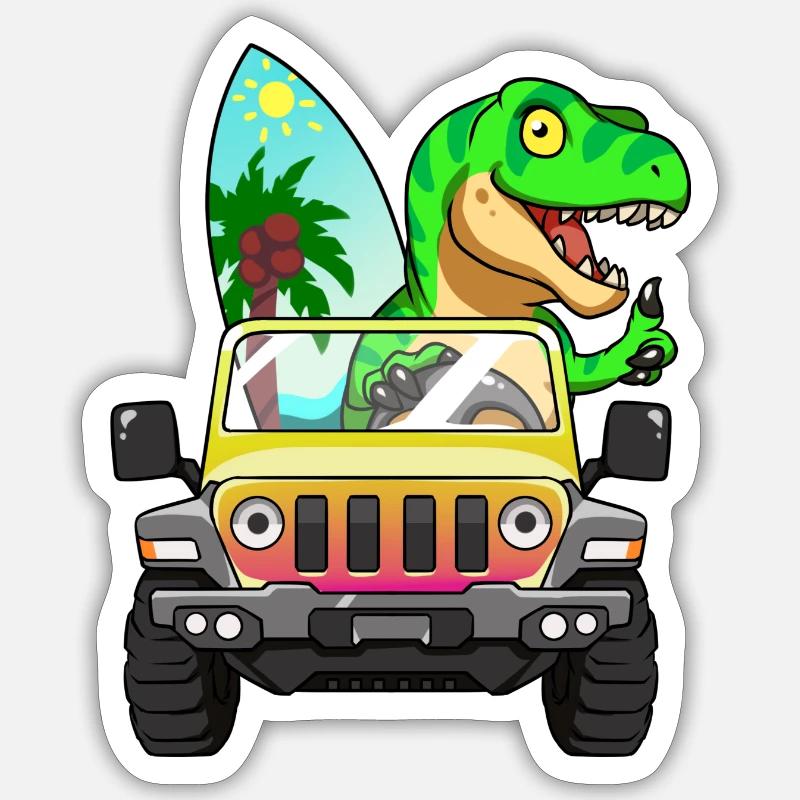 Cooles, Autofahrer Dinosaurier, Dino, T Rex, - Sticker Größe S (10 x 10 cm) - Mattweiß
