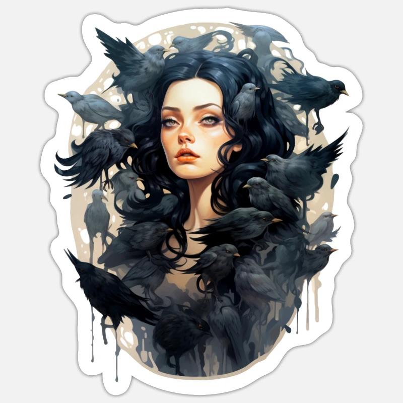 Frau der Krähen Sticker Größe S (10 x 10 cm)