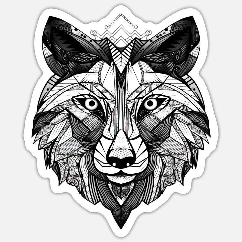 Wolf Geometrisch - Sticker Größe S (10 x 10 cm) - Mattweiß