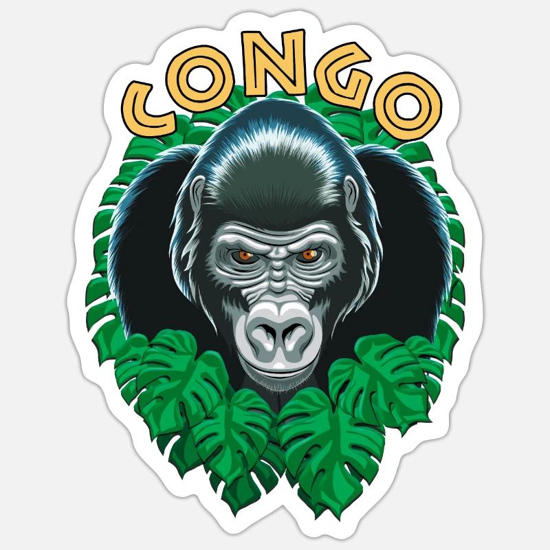 Kongo-Gorilla - Sticker Größe S (10 x 10 cm) - Mattweiß