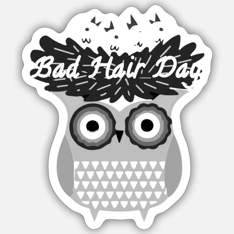 Bad hair day, Eule, Nest, Vogelnest,comic - Sticker Größe S (10 x 10 cm) - Mattweiß