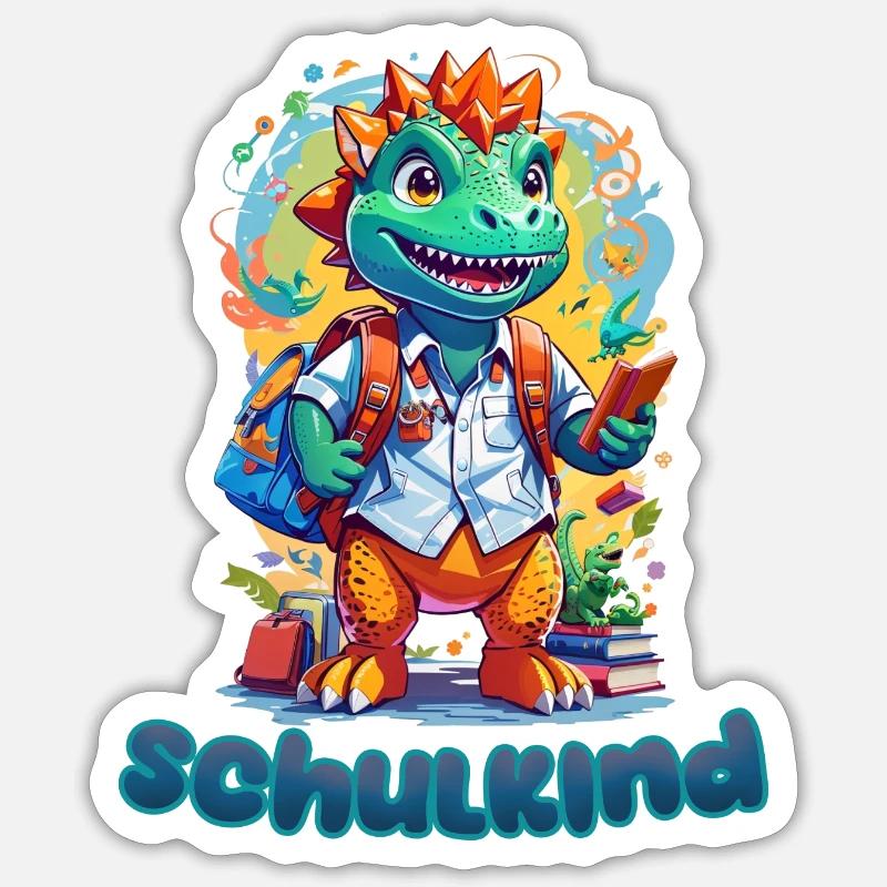Schulkind - Einschulung - Dino - Sticker Größe S (10 x 10 cm) - Mattweiß