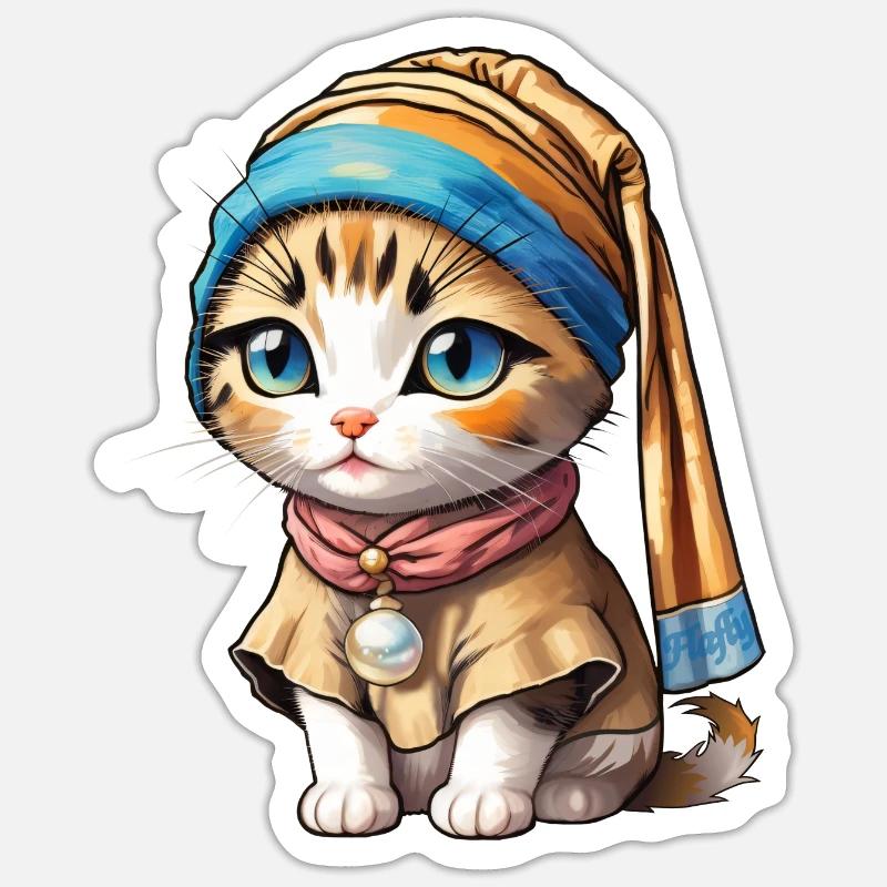 Chaton avec perle - Sticker taille S (10 x 10 cm) - blanc mat
