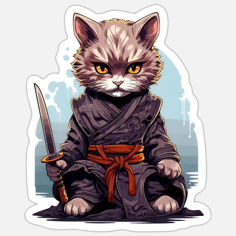 Samurai Katze 2 Sticker Größe S (10 x 10 cm)