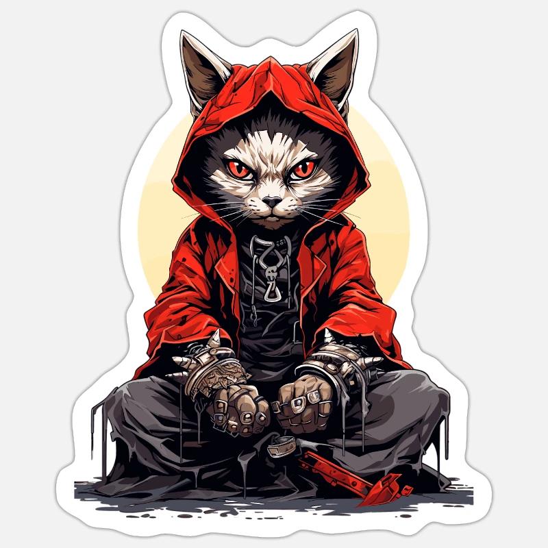 Chat samouraï 3 - Sticker taille S (10 x 10 cm) - blanc mat