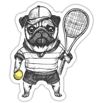 Tennis-Mops-Zeichnung - Sticker Größe S (10 x 10 cm) - Mattweiß - Vorne