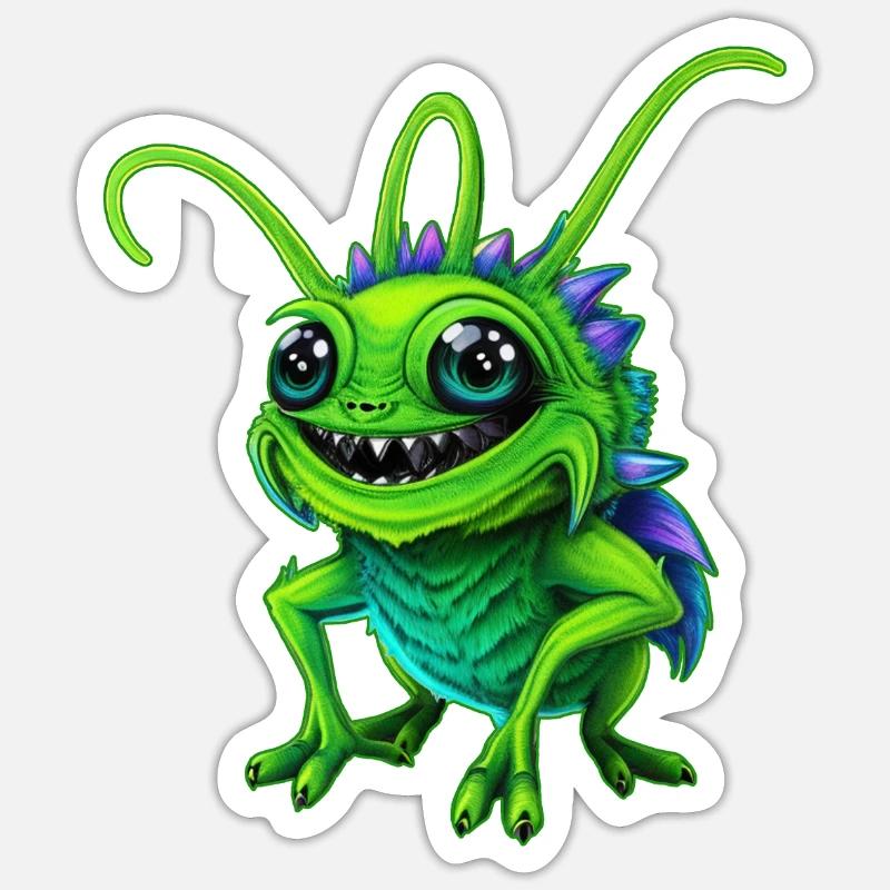 Monstre vert cricket - Sticker taille S (10 x 10 cm) - blanc mat