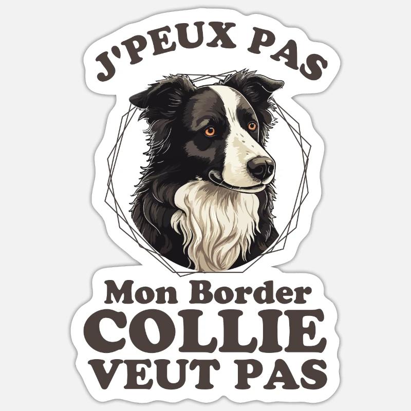 Chien mignon border collie - Sticker taille S (10 x 10 cm) - blanc mat