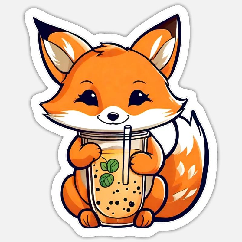 Cute Fox with Bubble Tea Sticker size S (10 x 10 cm)