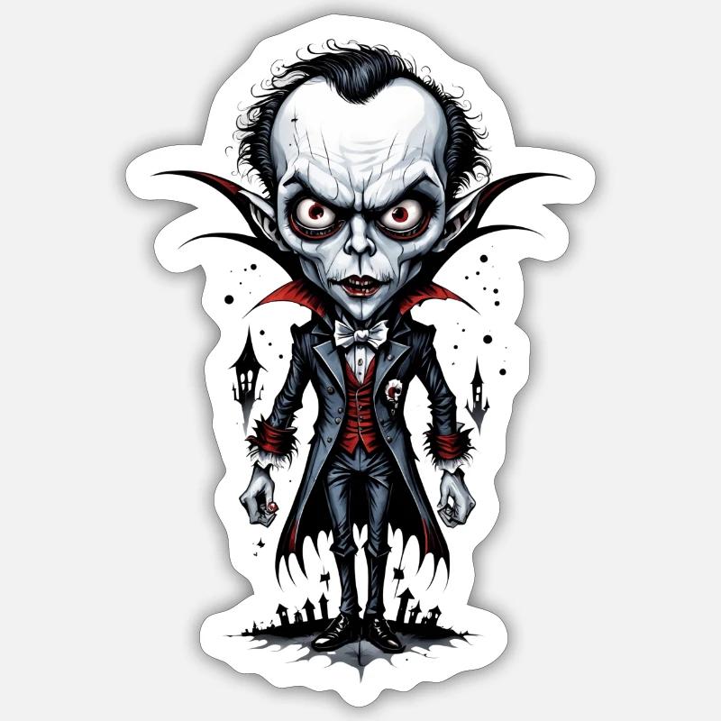 un vampire à grosse tête 9 - Sticker taille S (10 x 10 cm) - blanc mat