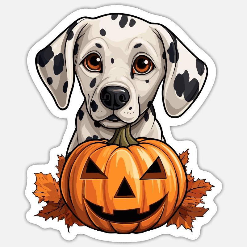 Doux Dalmatien d’Halloween - Sticker taille S (10 x 10 cm) - blanc mat