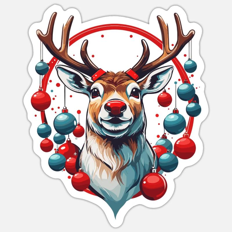 Rentier mit Weihnachtskugeln - Sticker Größe S (10 x 10 cm) - Mattweiß