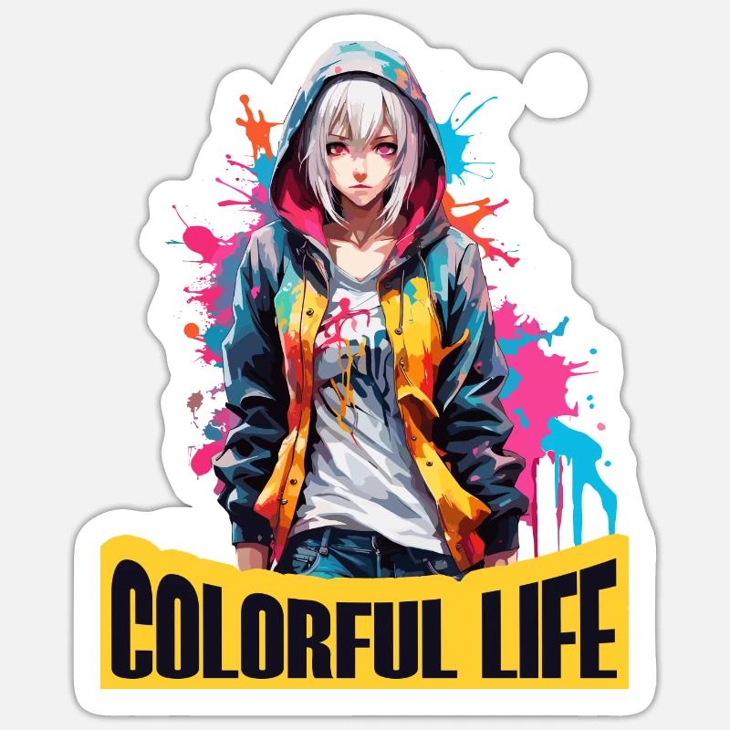 Anime Mädchen mit Farbflecken Sticker Größe S (10 x 10 cm)