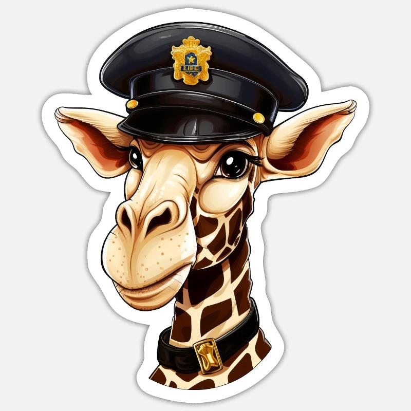 Polizei Giraffe - Sticker Größe S (10 x 10 cm) - Mattweiß