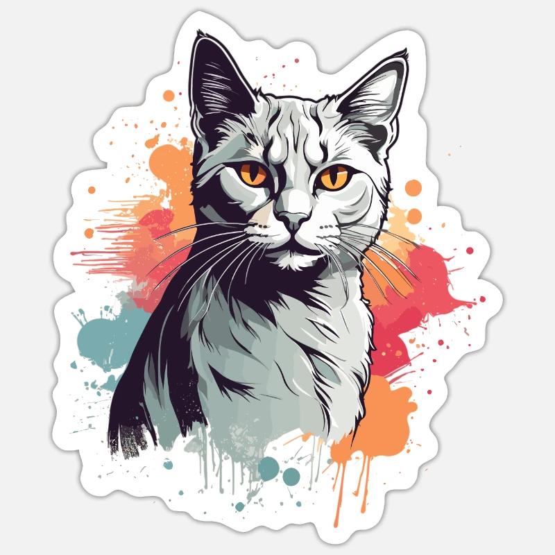 Chat gris mignon Sticker taille S (10 x 10 cm)