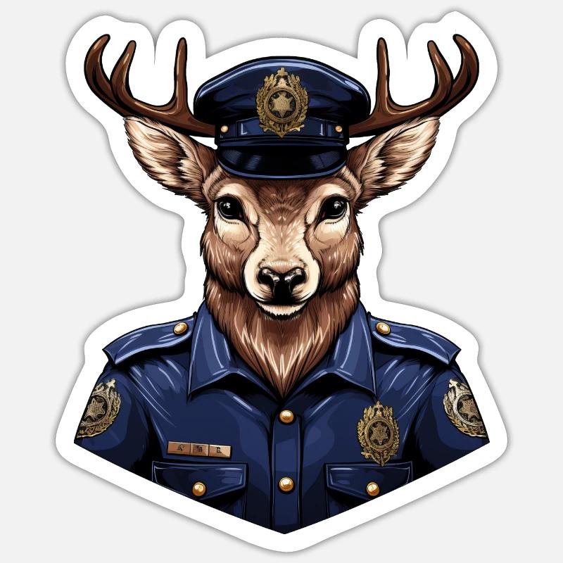 Hirsch Polizei - Sticker Größe S (10 x 10 cm) - Mattweiß