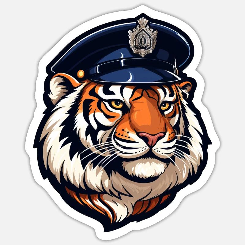 Tiger Polizist - Sticker Größe S (10 x 10 cm) - Mattweiß