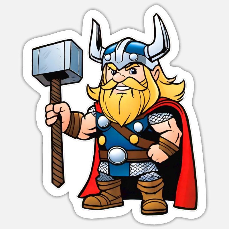 Thor mignon dans le style de la bande dessinée Sticker taille S (10 x 10 cm)