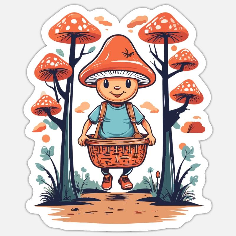 Cueilleur de champignons mignon - Sticker taille S (10 x 10 cm) - blanc mat