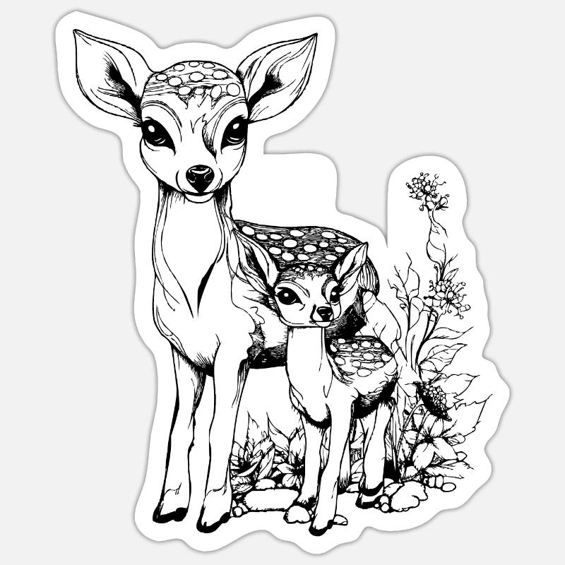 Cerf avec faon Sticker taille S (10 x 10 cm)