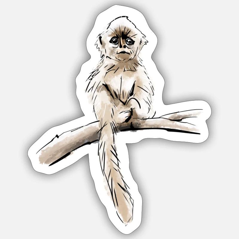 Äffchen - Sticker Größe S (10 x 10 cm) - Mattweiß